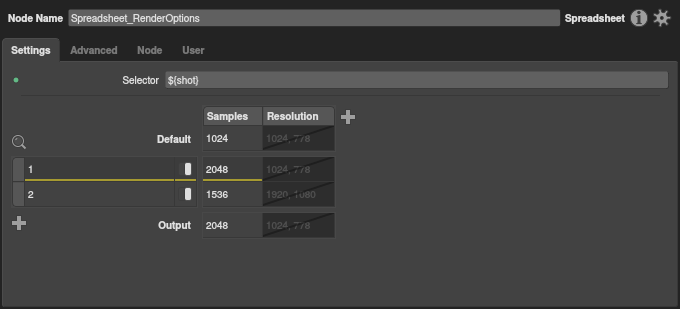The spreadsheet with render resolution column added