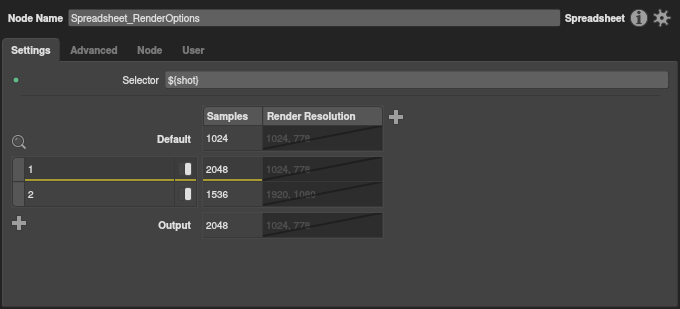 The spreadsheet with render resolution column added