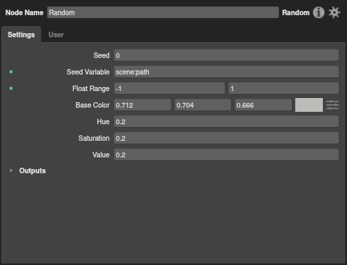 The plugs of the Random node, with the Context Entry referencing `scene:path` to vary the translation per location.